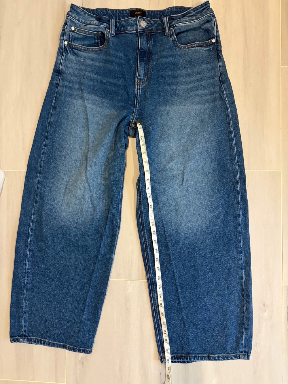 Quince Bella Stretch Barrel Jeans - Medium Blue Size 32 - Picture 8 of 9